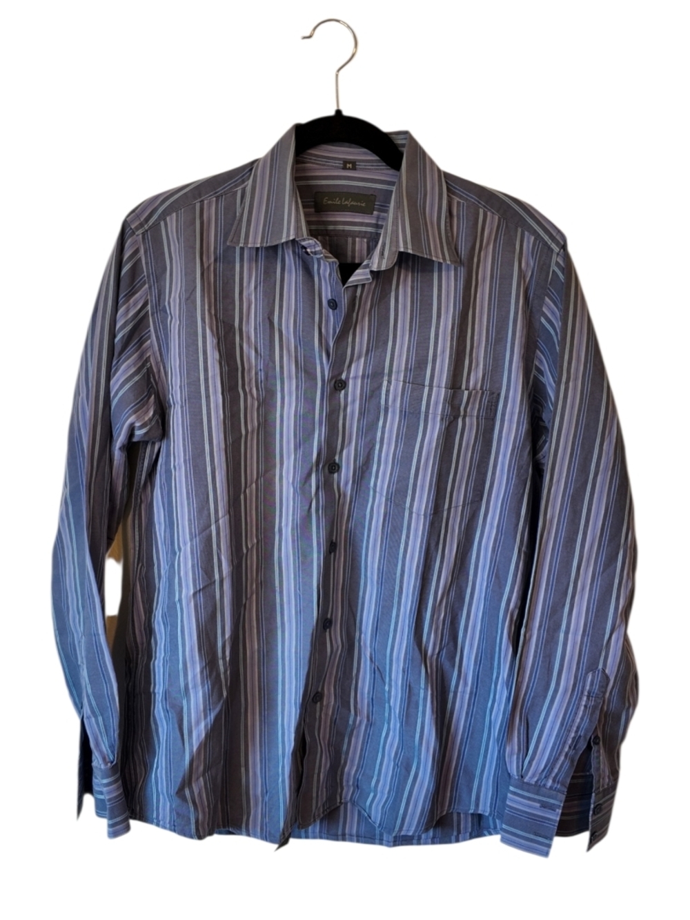 Emile Lafaurie Long-Sleeve Striped Dress Shirt - Blue, Gray, Purple Size M